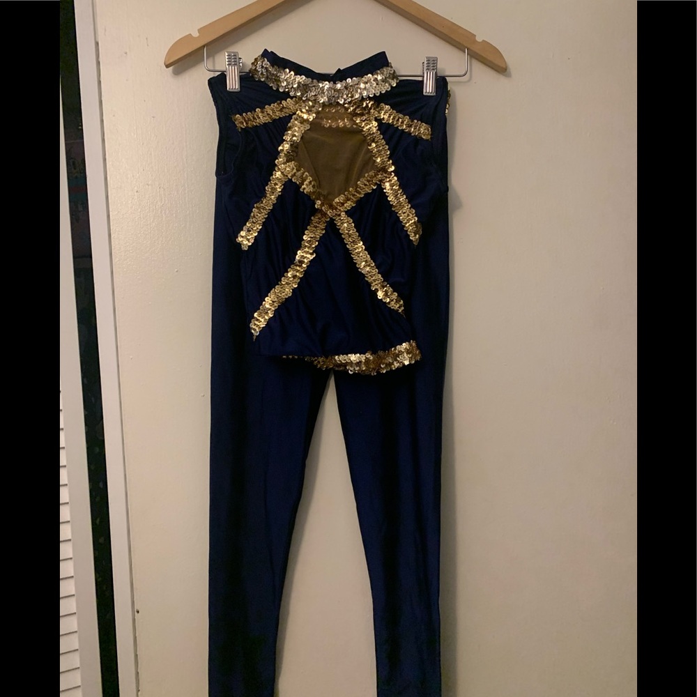2 piece Dance wear navy blue and gold